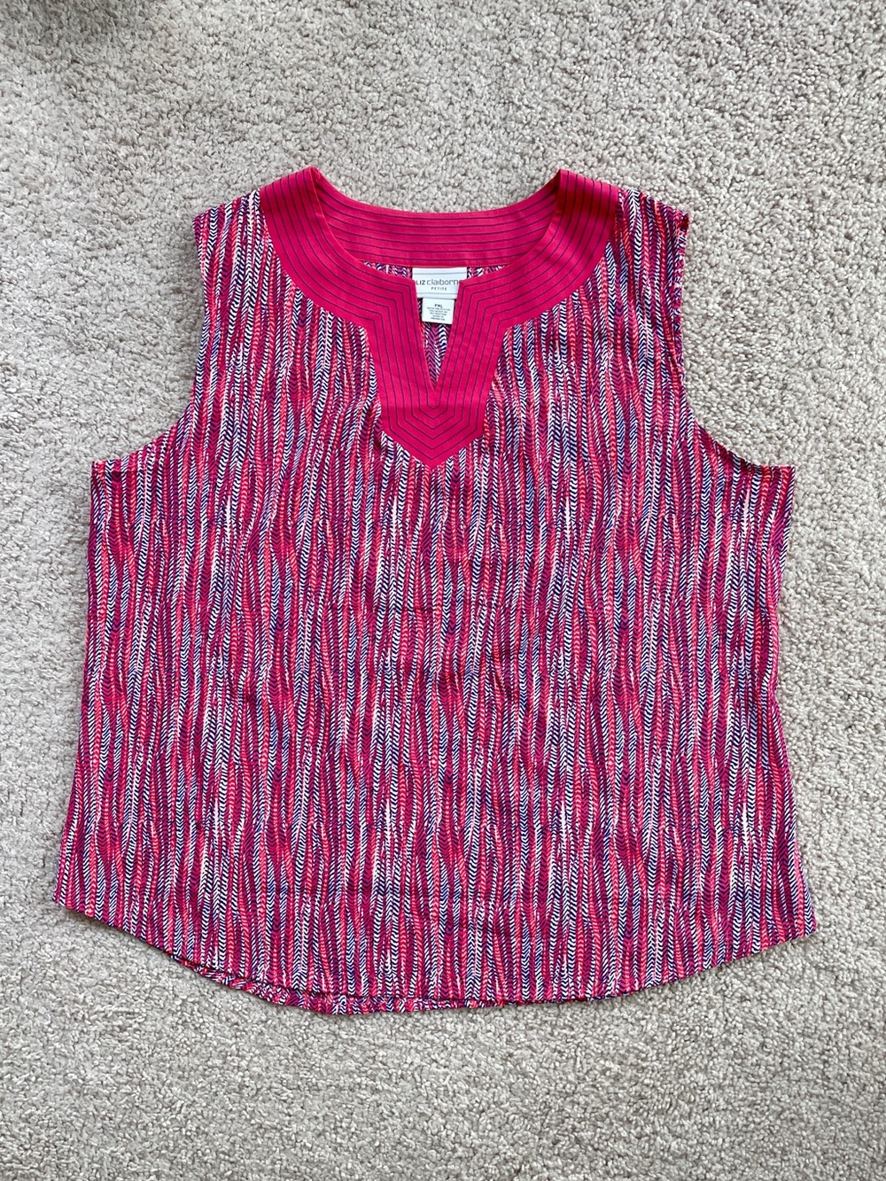 Liz Claiborne Pink Patterned Embroidered V-neck Sleeveless Top Size Petite XL